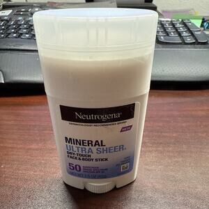 NEW Neutrogena Mineral Ultra Sheer Dry-Touch Face Body Stick 50 Sunscreen 1.5oz